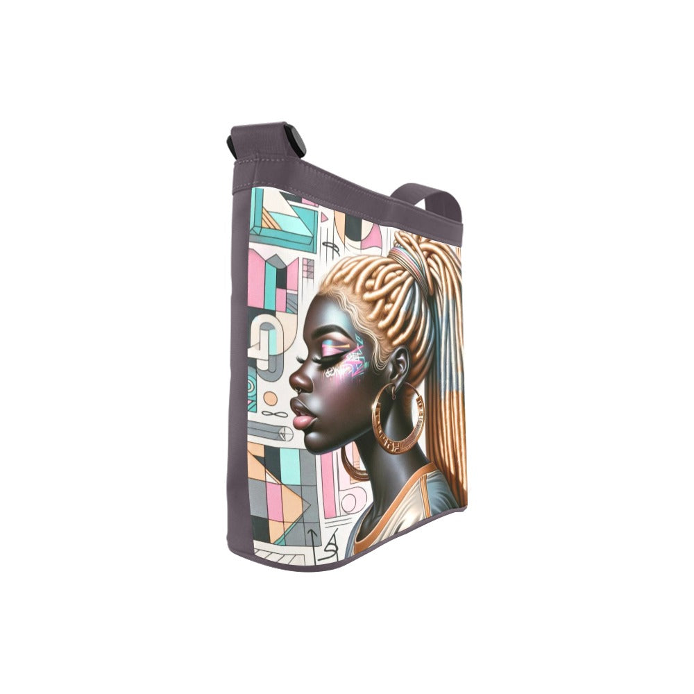 Afro Glam Crossbody Bag with Golden Braids Art