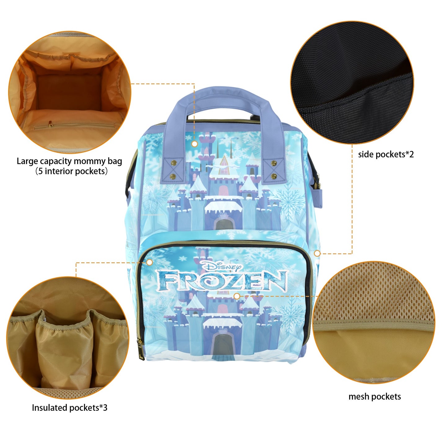 Disney Frozen Multi-Functional Diaper Backpack with Insulated Bottle Holders