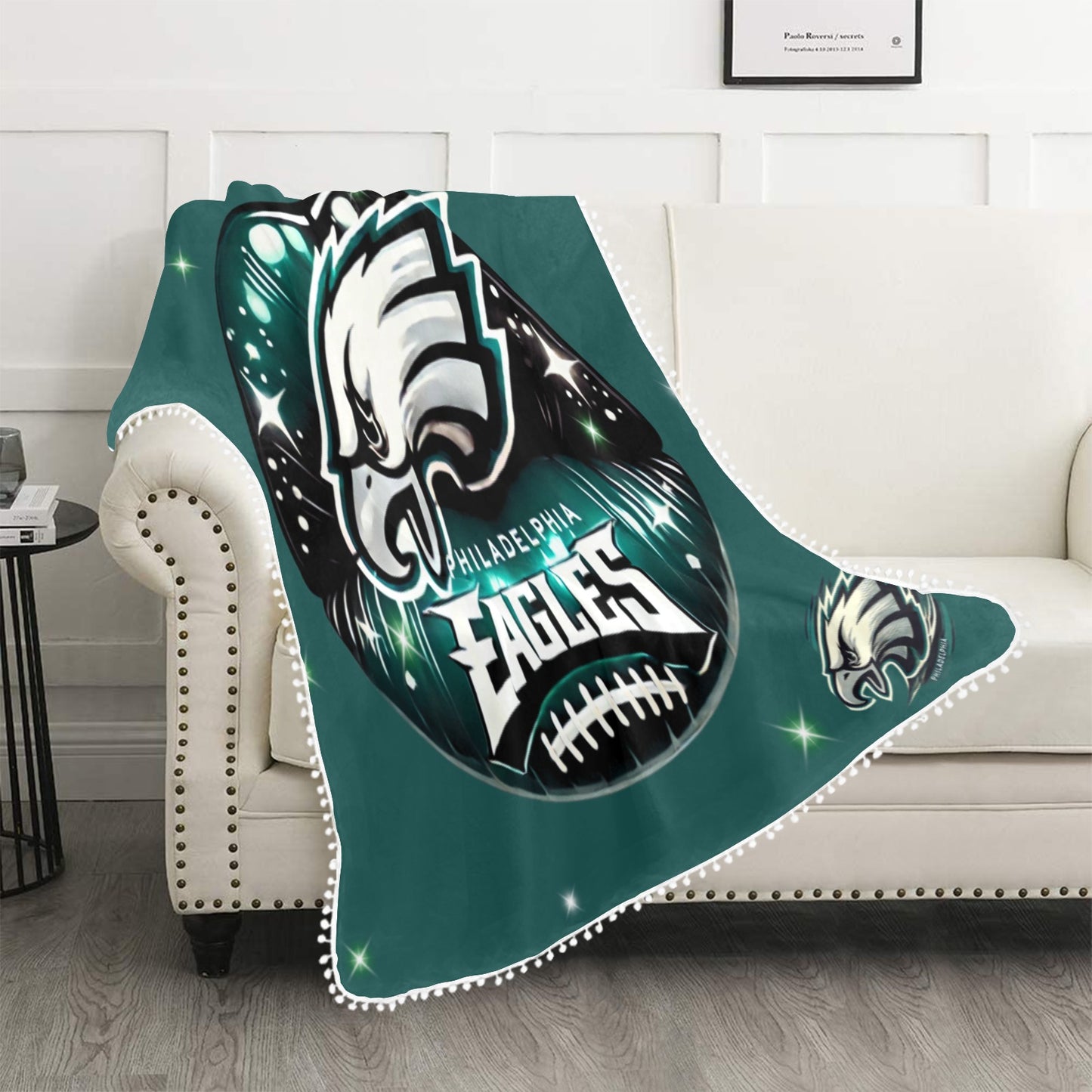 Philadelphia Eagles Lips Pom Pom Fringe Blanket 50x 60