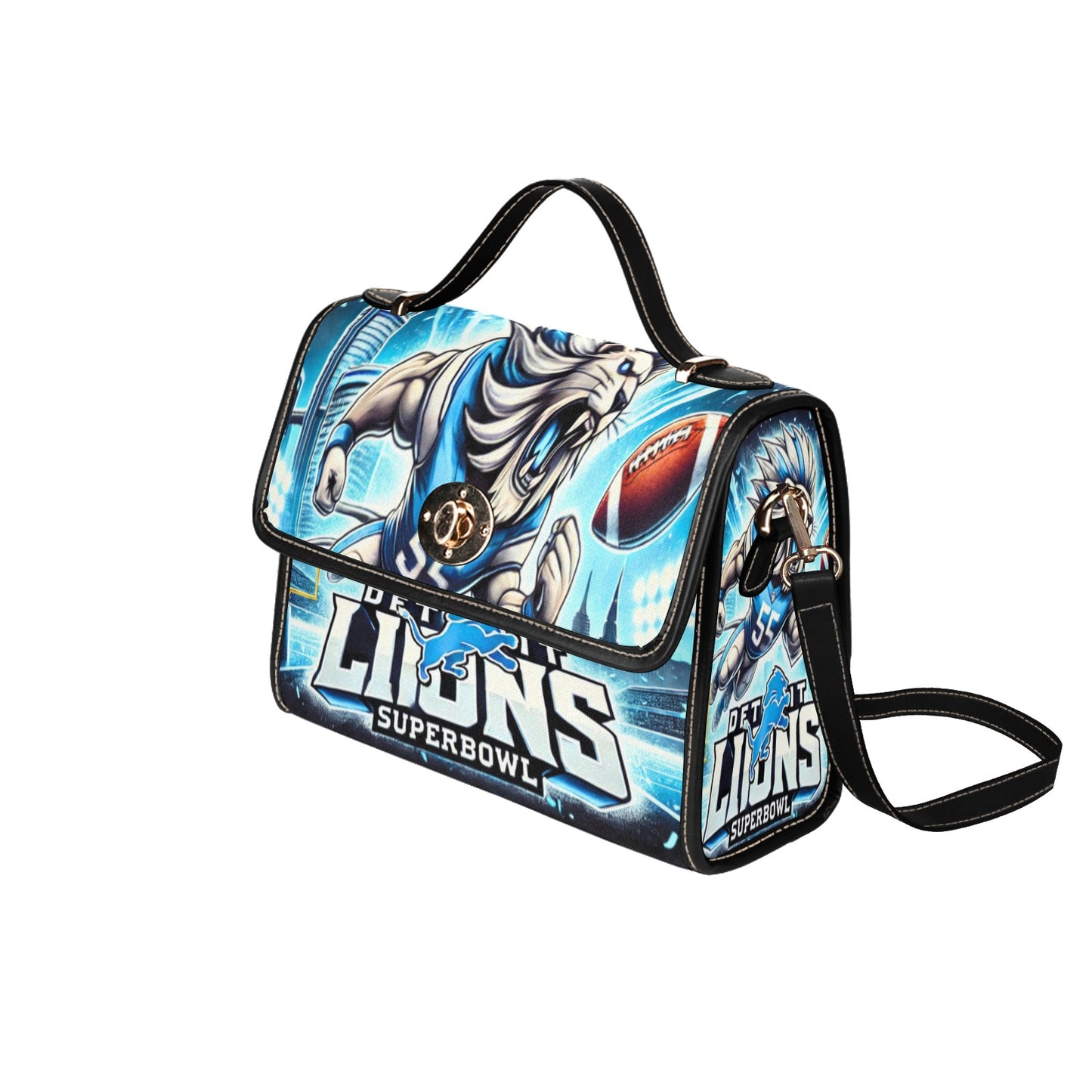 Detroit Lions Super Bowl Waterproof Canvas Handbag – Stylish & Durable All-Over Print