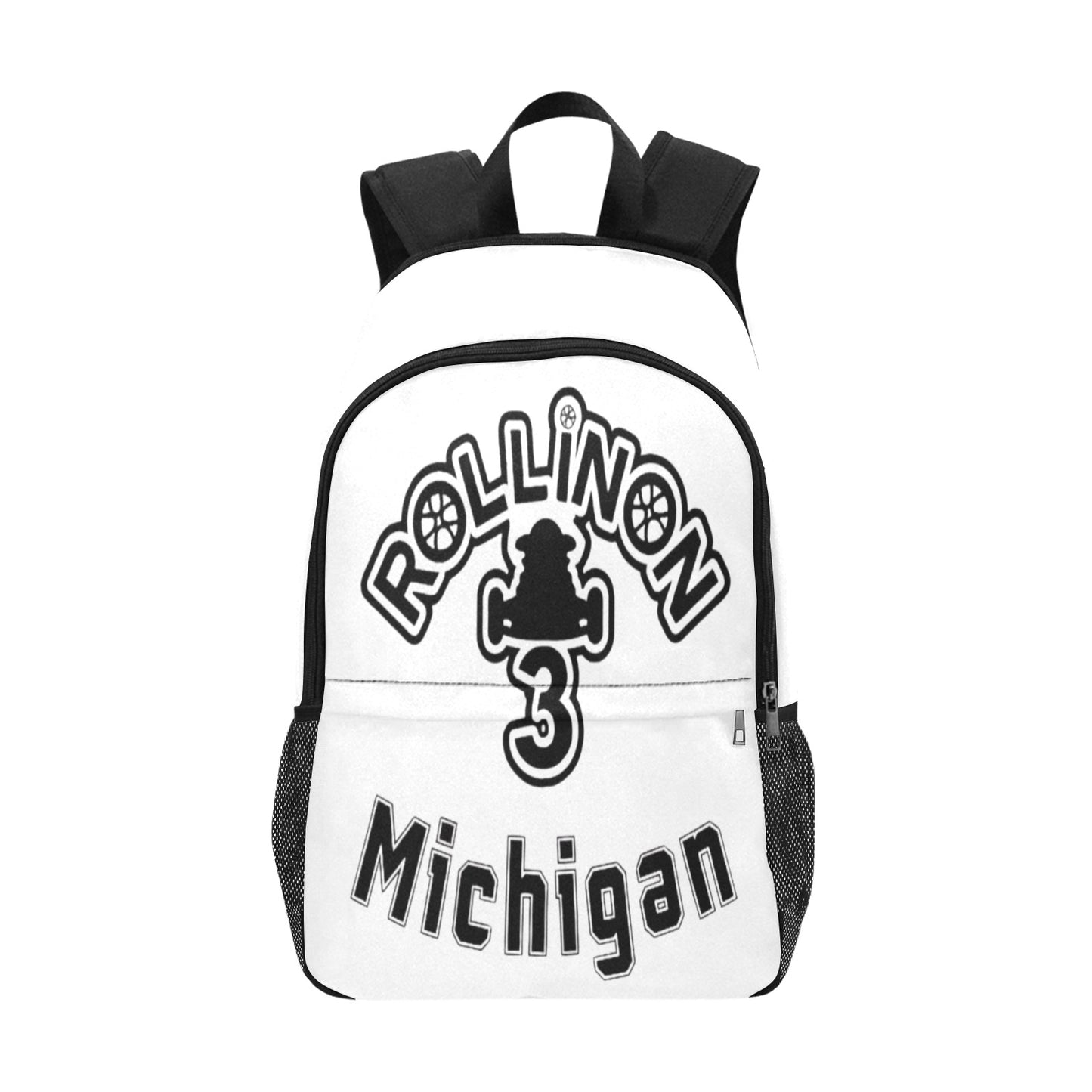 Rollin On 3 Michigan Backpack – Clean Look, Bold State Pride - White & Black