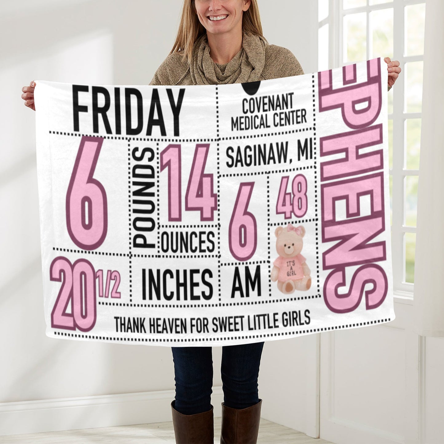 Personalized Birth Announcement Baby Blanket – 30x40 Premium Mink Soft Throw