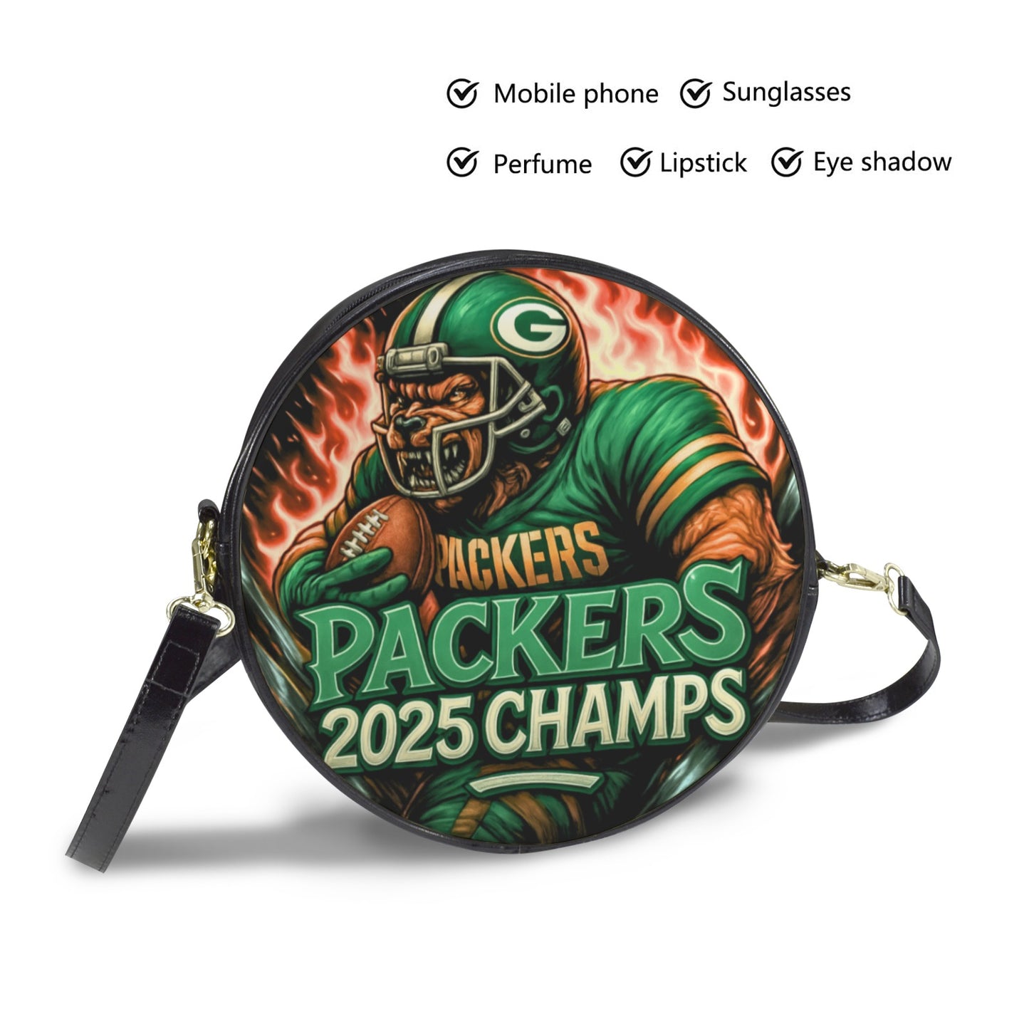 Green Bay Packers “2025 CHAMPS” Round Sling Bag – Large 10x10