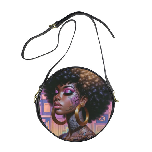 Afro Glam Melanin Goddess Round Sling Bag – Large 10x10 | Golden Crowned Confidence
