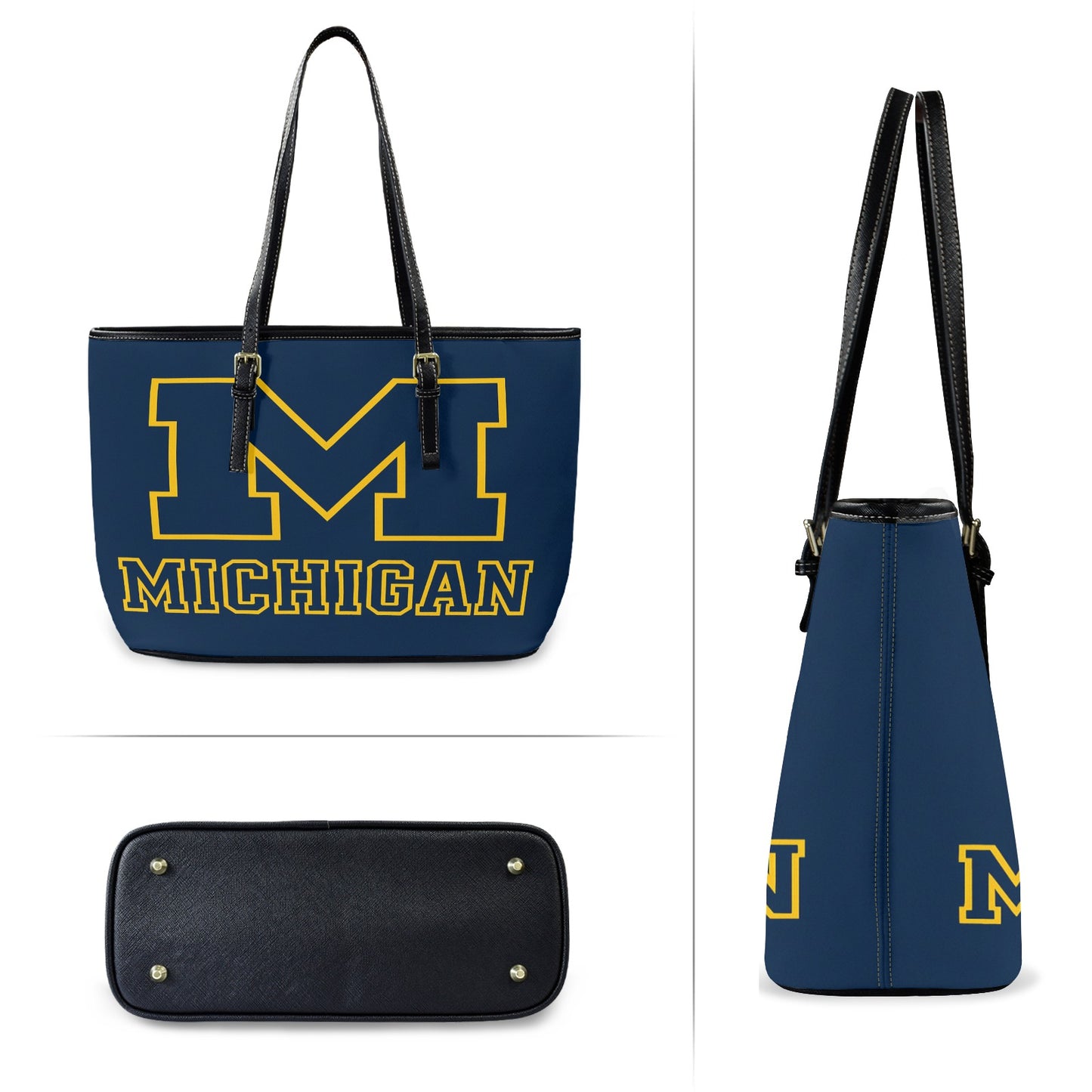 Michigan Wolverines Block M Tote โ Classic Leather Fan Bag with FREE Shipping