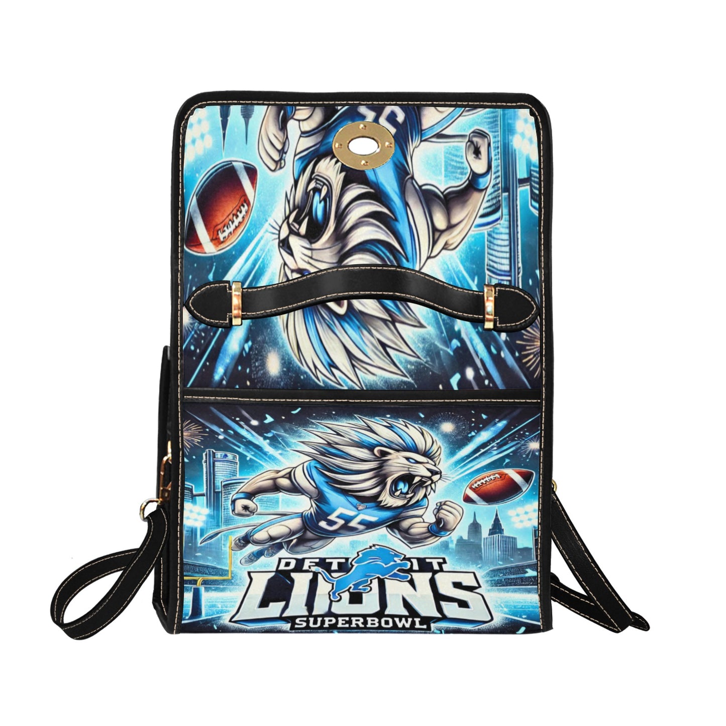 Detroit Lions Super Bowl Waterproof Canvas Handbag – Stylish & Durable All-Over Print
