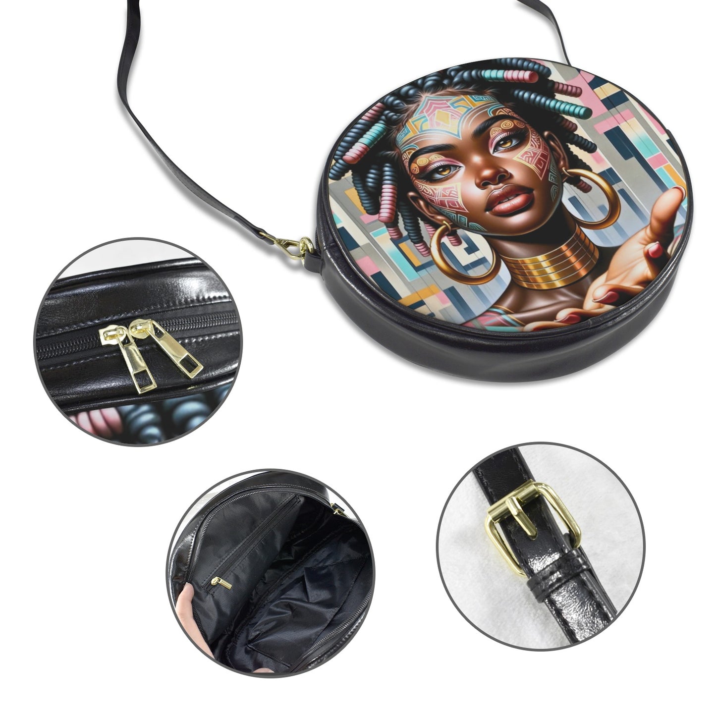 Divine Presence Round Sling Bag – Large 10x10 | Afro Elegance Edition