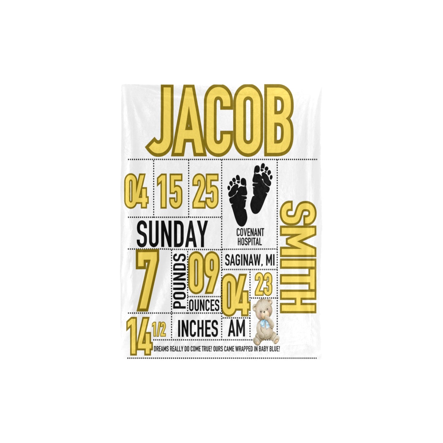 Personalized Birth Announcement Baby Blanket – 30x40 Premium Mink Soft Throw