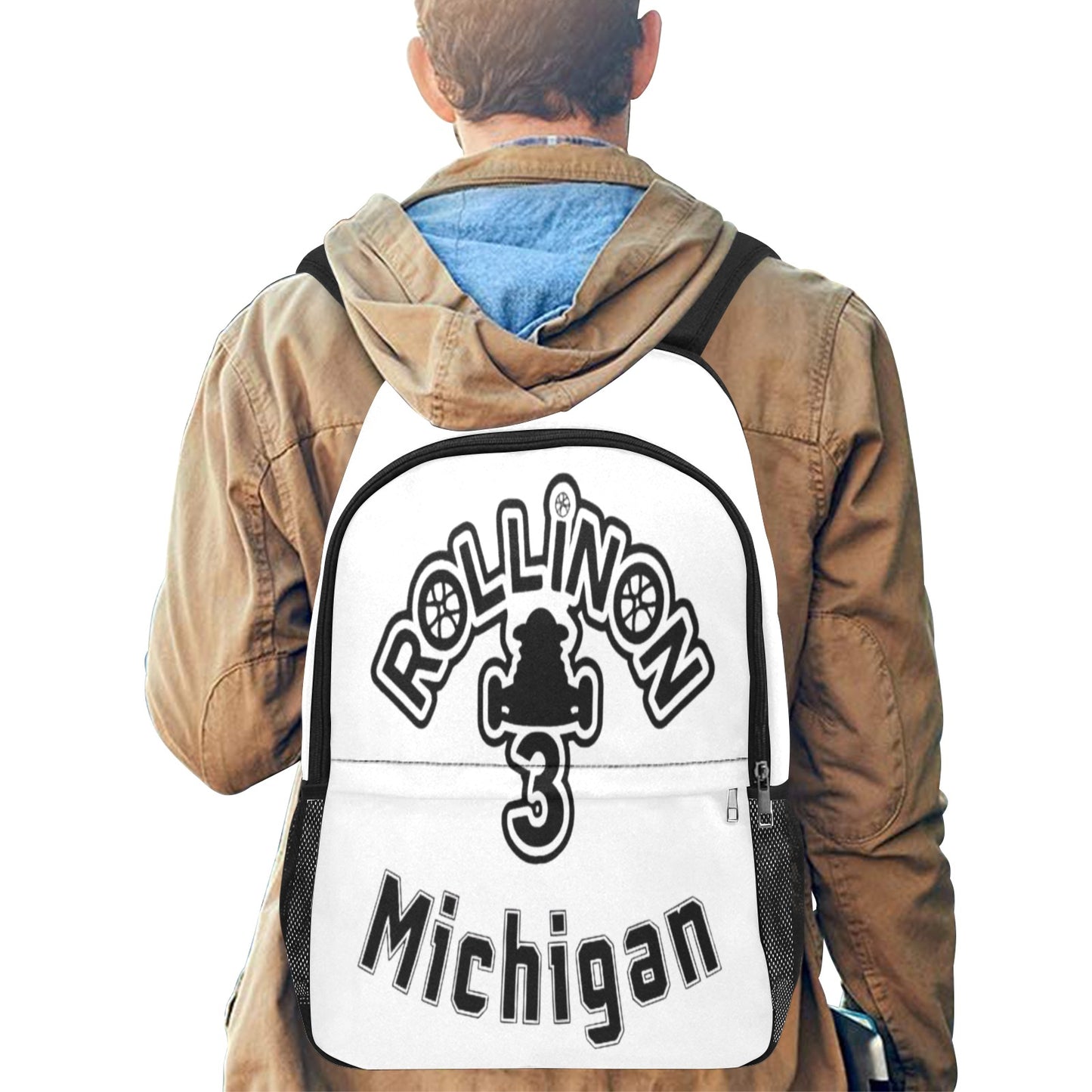 Rollin On 3 Michigan Backpack – Clean Look, Bold State Pride - White & Black