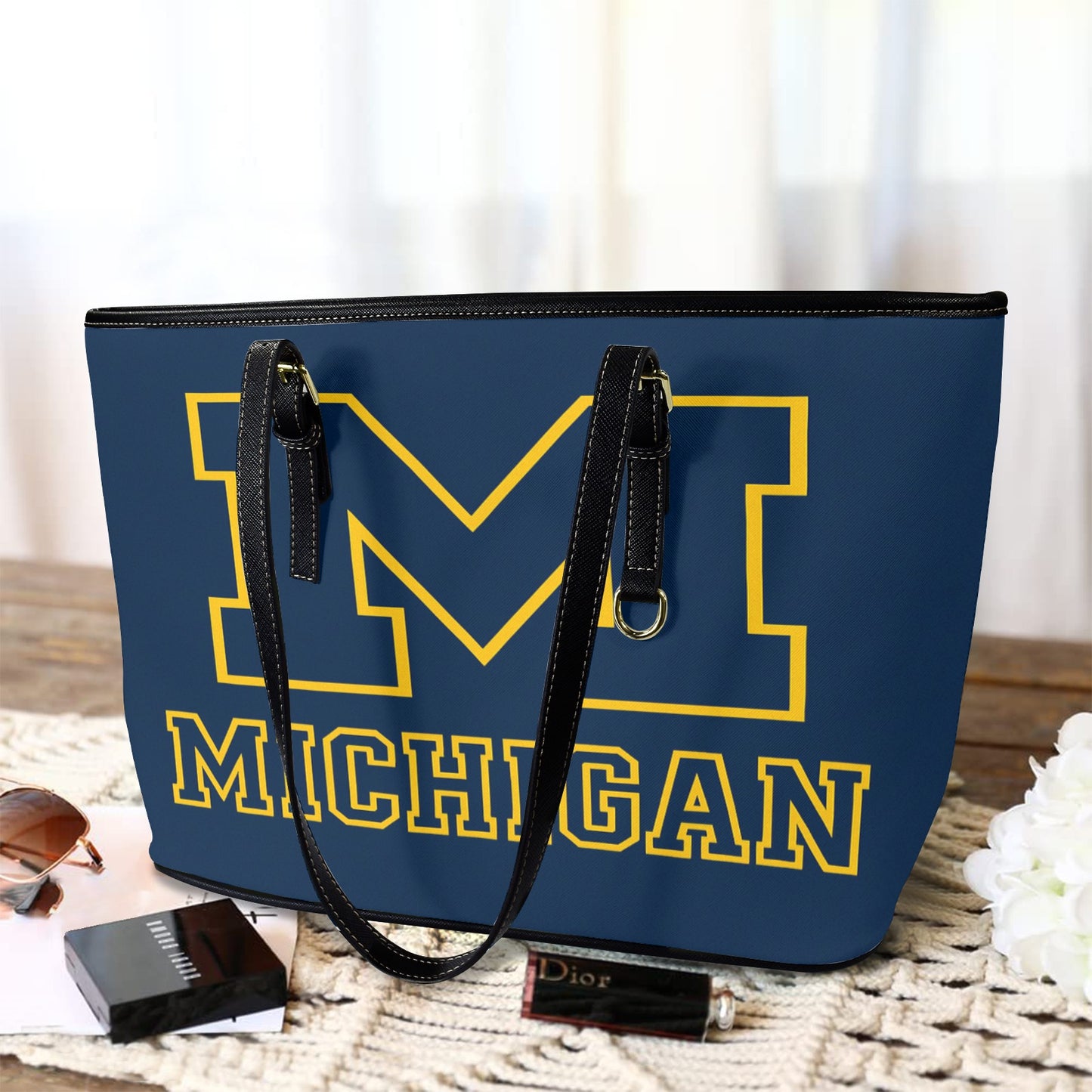 Michigan Wolverines Block M Tote โ Classic Leather Fan Bag with FREE Shipping