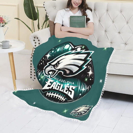 Philadelphia Eagles Lips Pom Pom Fringe Blanket 50x 60