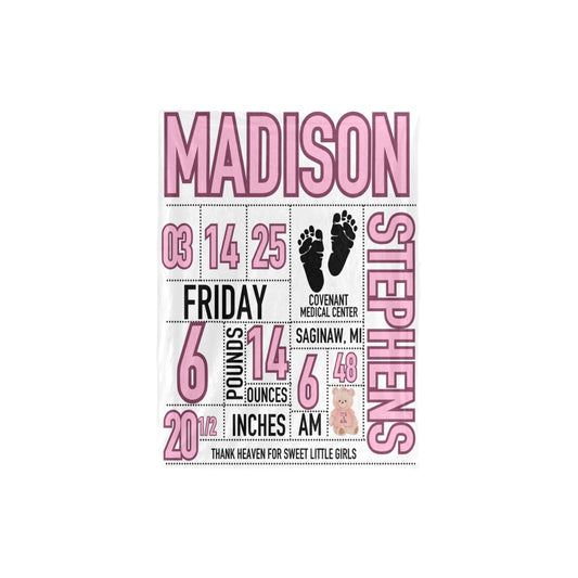 Personalized Birth Announcement Baby Blanket – 30x40 Premium Mink Soft Throw