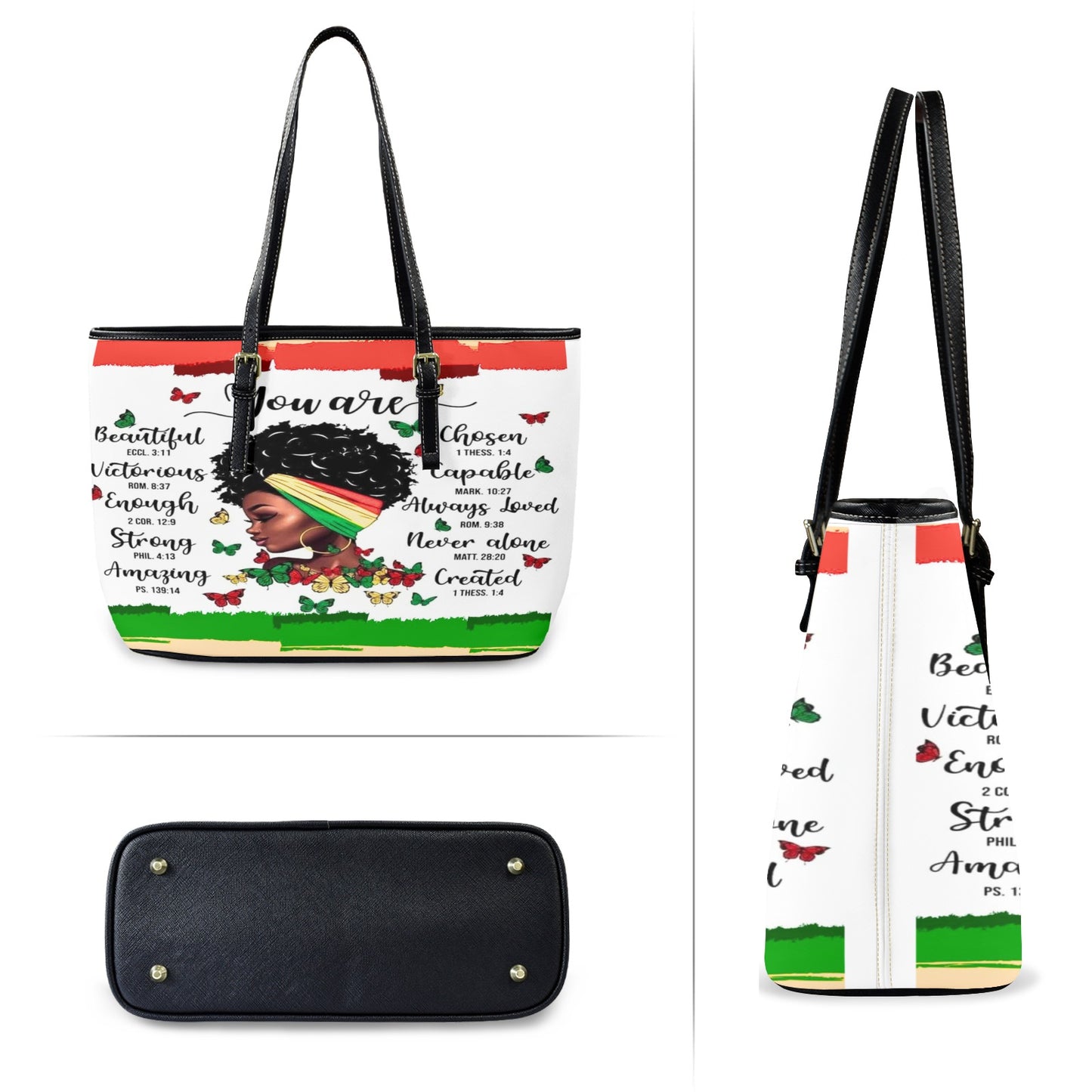 "You Are" Afrocentric Scripture Tote – Large Leather Bag (Model 1651)
