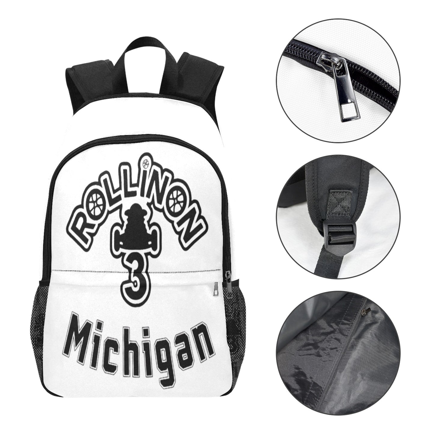 Rollin On 3 Michigan Backpack – Clean Look, Bold State Pride - White & Black