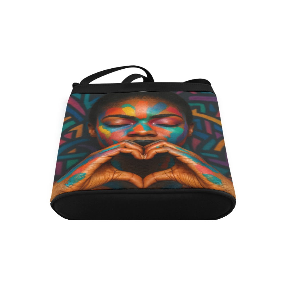 Crossbody Bag with Heart Hands & Colorful Face Art