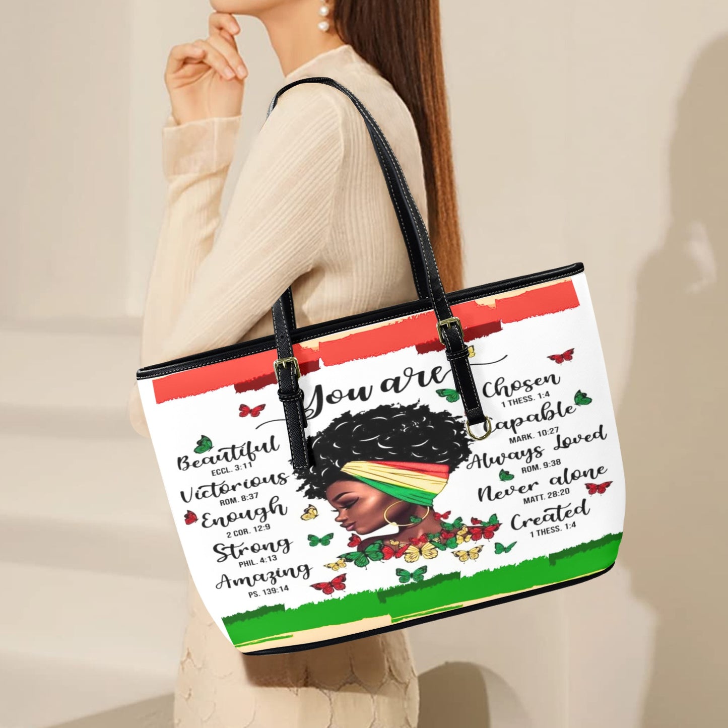 "You Are" Afrocentric Scripture Tote – Large Leather Bag (Model 1651)