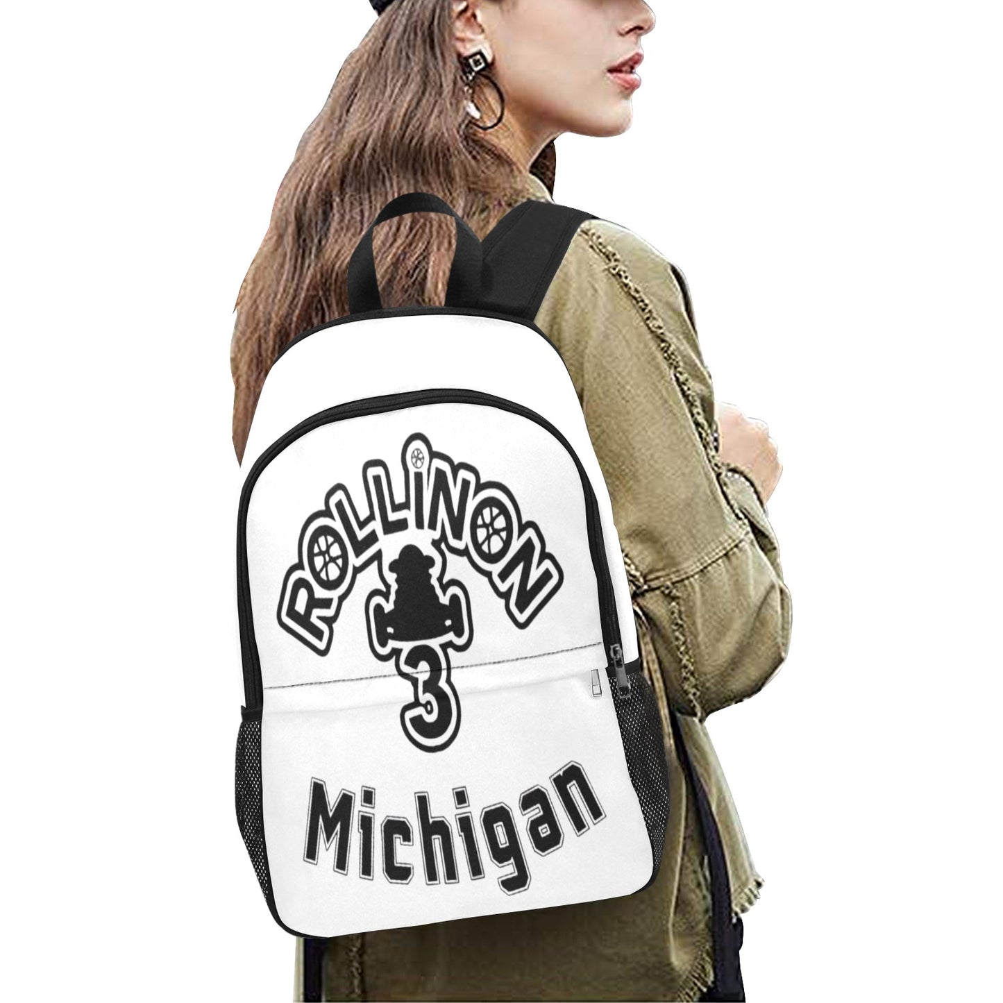 Rollin On 3 Michigan Backpack – Clean Look, Bold State Pride - White & Black
