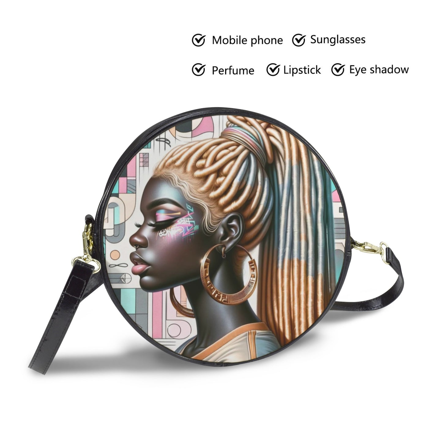 Afro-Futurist Goddess Round Sling Bag – Large 10x10 | Melanin Royalty