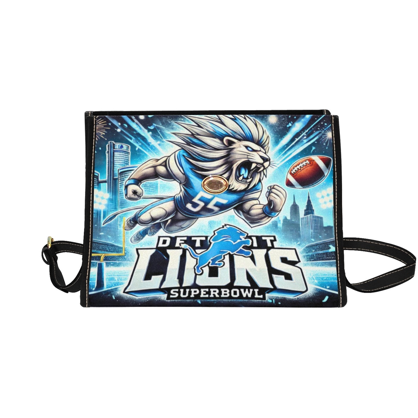 Detroit Lions Super Bowl Waterproof Canvas Handbag – Stylish & Durable All-Over Print