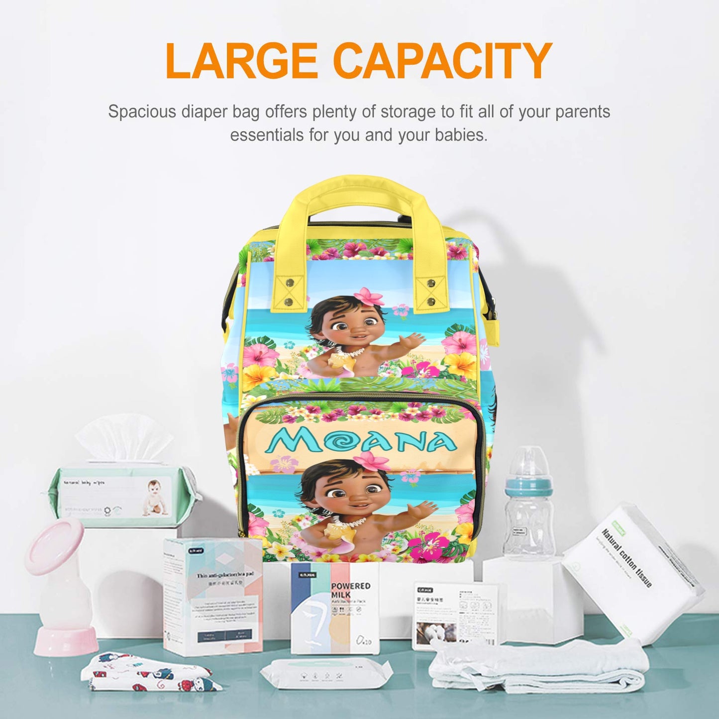 Moana-Themed Multi-Functional Diaper Backpack with Insulated Pockets