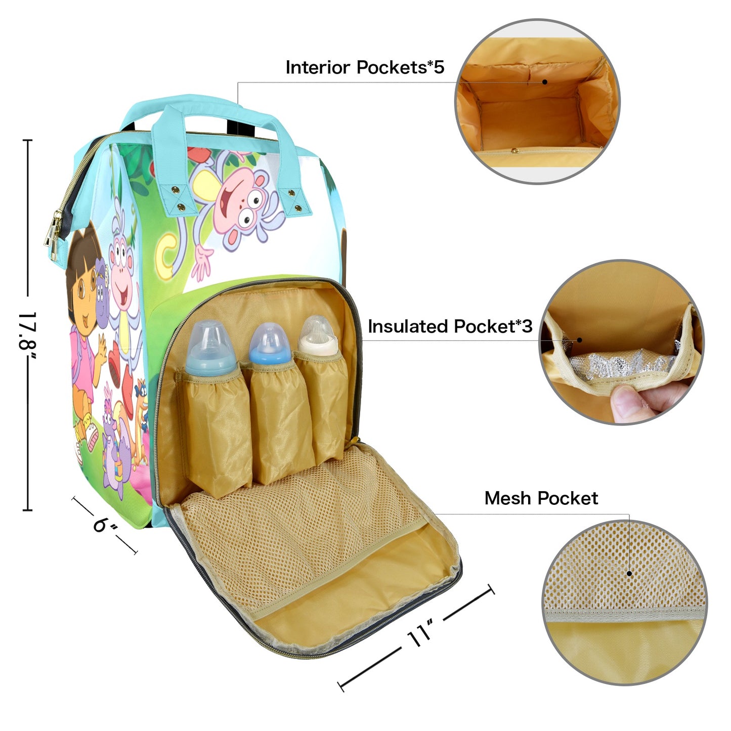 Dora the Explorer Multi-Function Diaper Backpack – 3 Color Variations