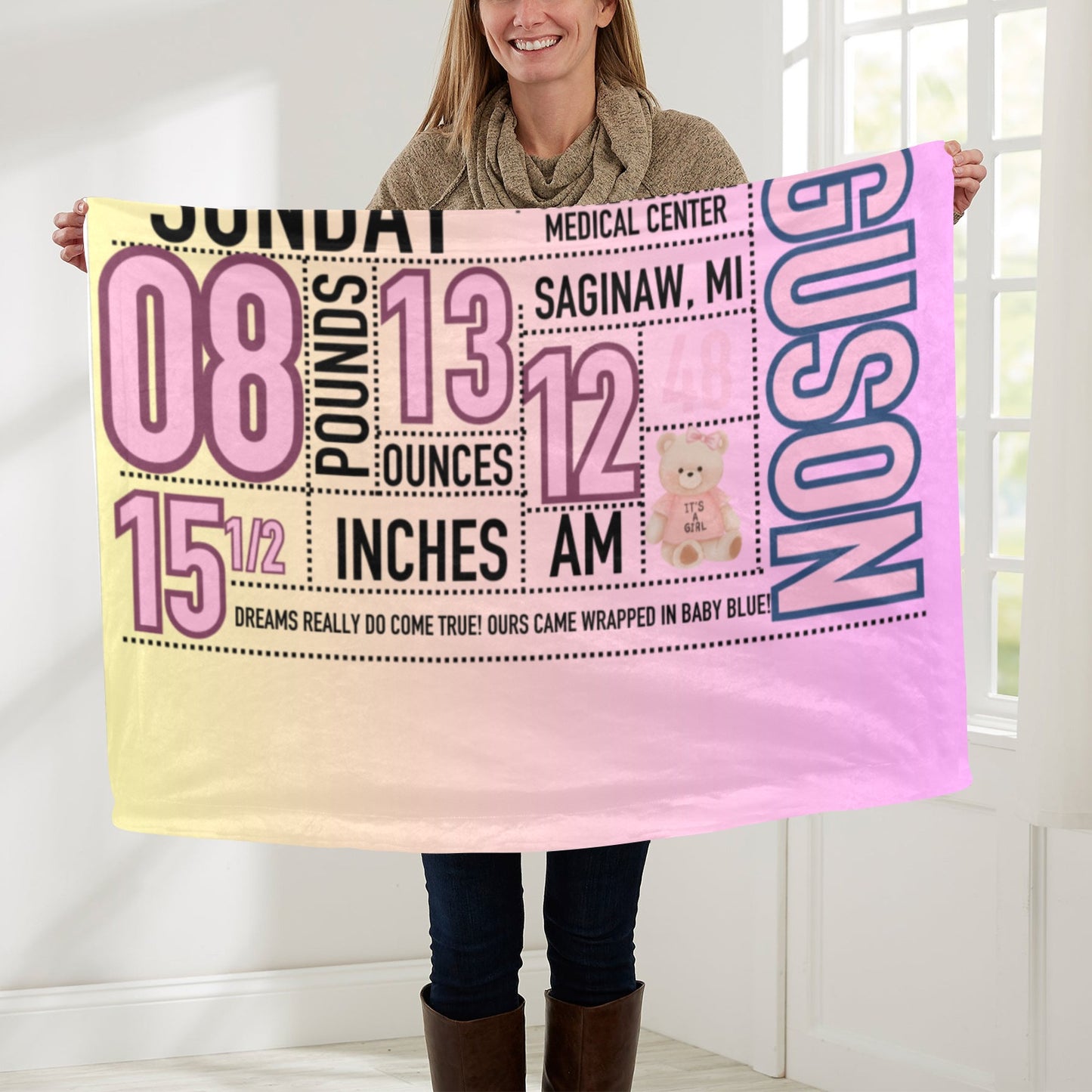 Personalized Birth Announcement Baby Blanket – 30x40 Premium Mink Soft Throw