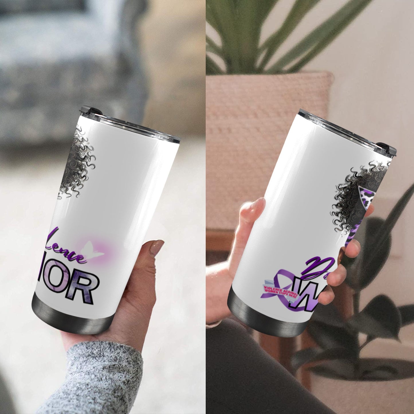 Domestic Violence Warrior 20 oz Tumbler – Purple Ribbon Awareness