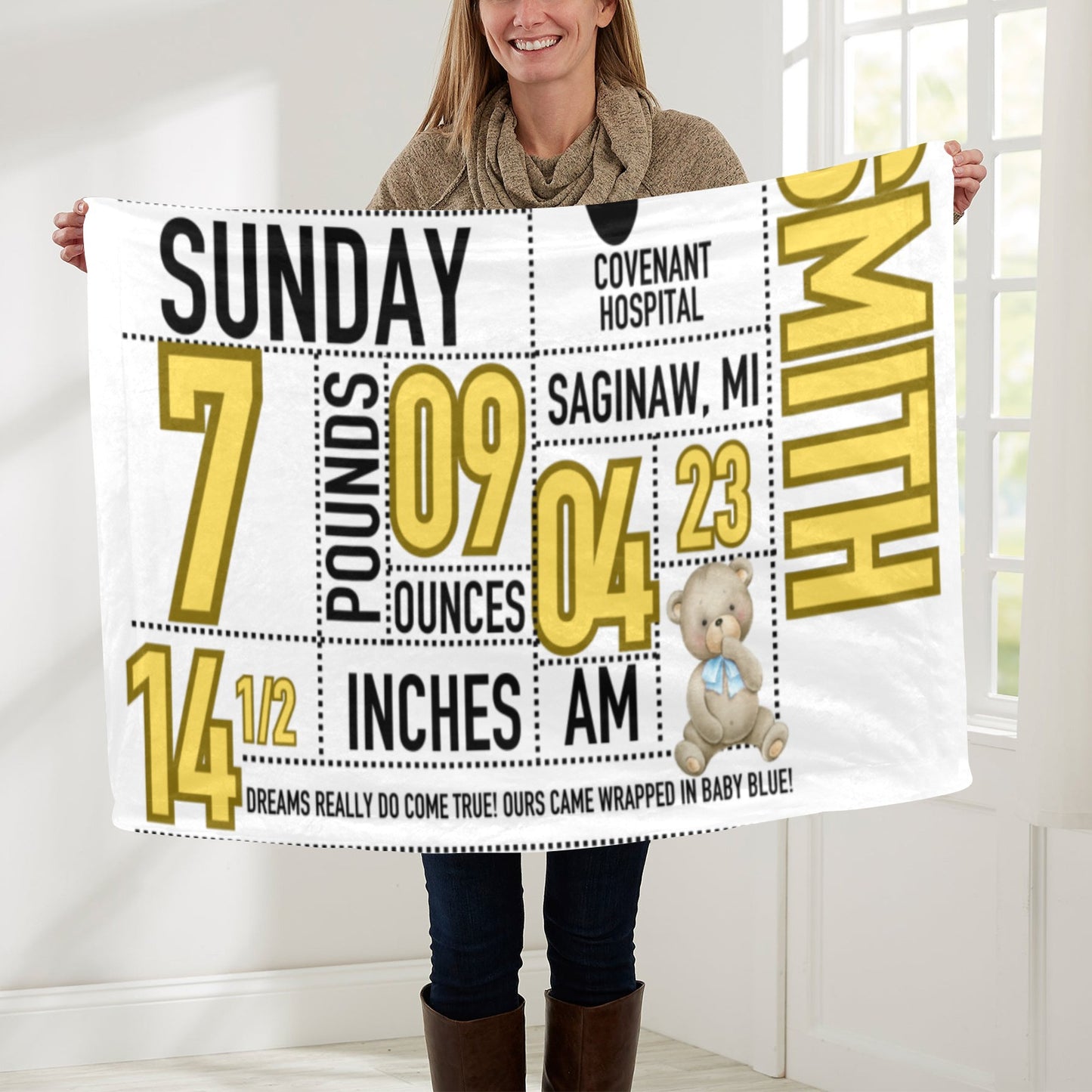 Personalized Birth Announcement Baby Blanket – 30x40 Premium Mink Soft Throw