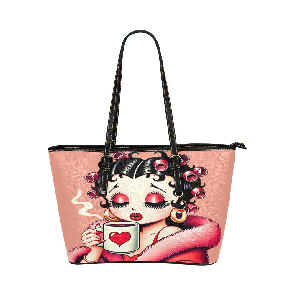 Betty Boop  Sipping Two-Tone Leather Tote Bags