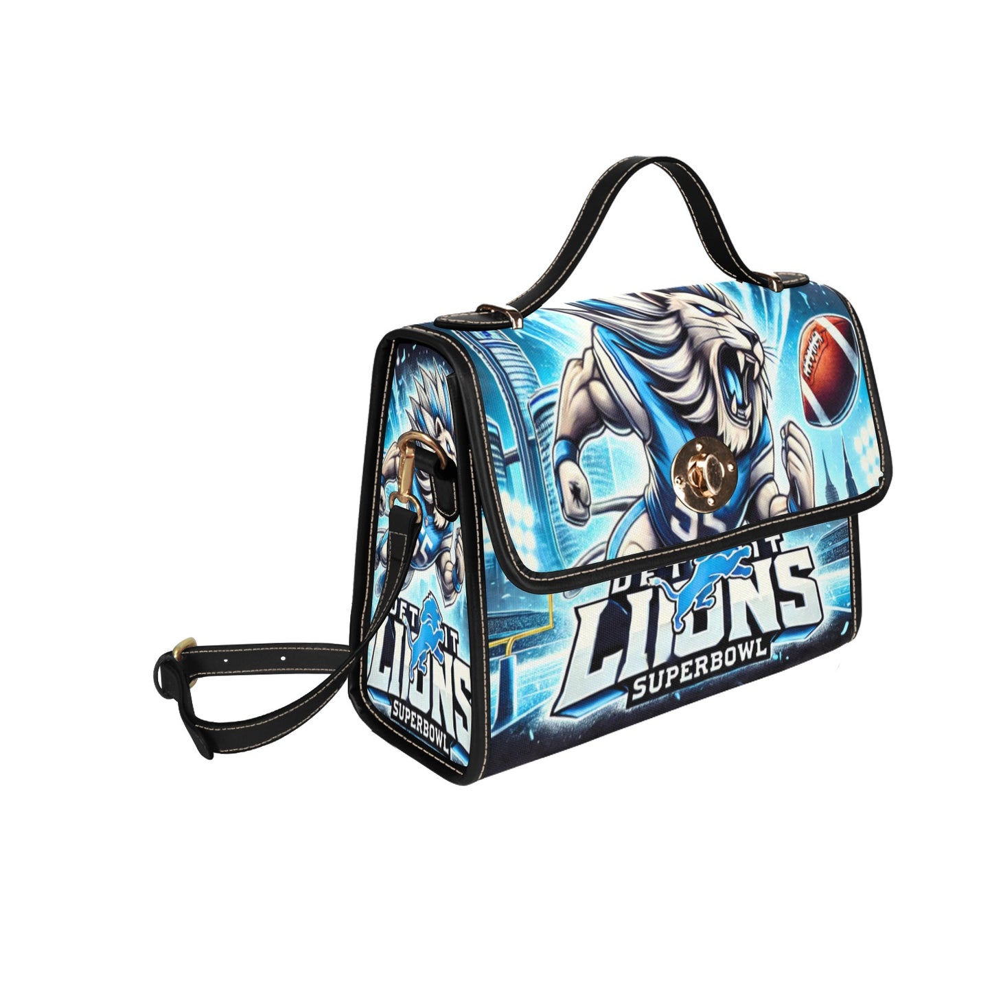 Detroit Lions Super Bowl Waterproof Canvas Handbag – Stylish & Durable All-Over Print