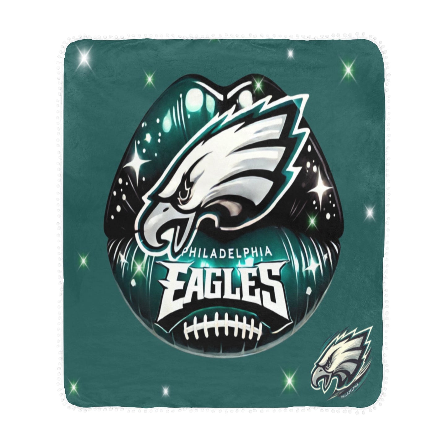 Philadelphia Eagles Lips Pom Pom Fringe Blanket 50x 60