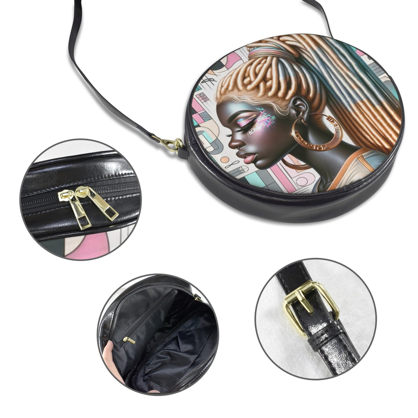 Afro-Futurist Goddess Round Sling Bag – Large 10x10 | Melanin Royalty