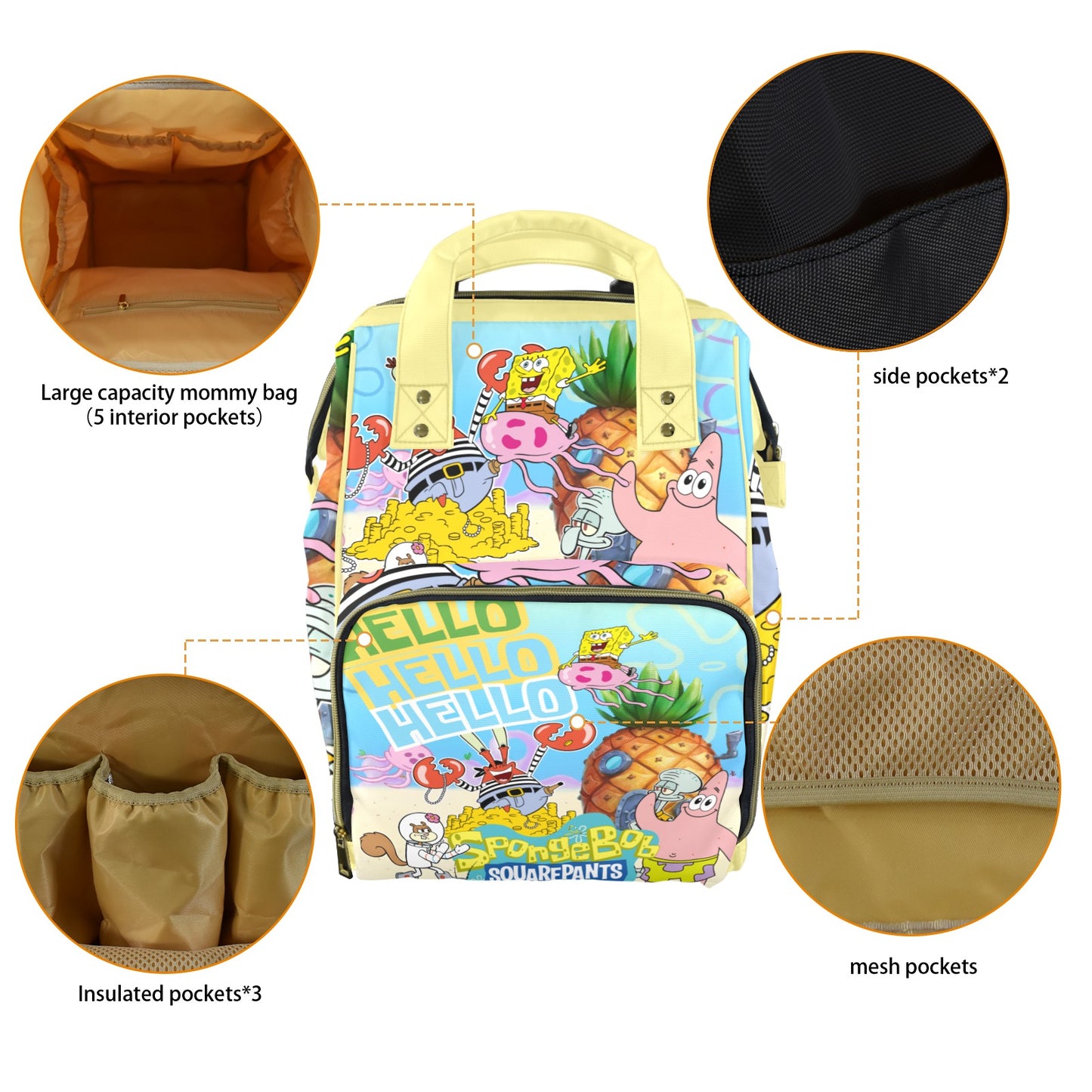 SpongeBob SquarePants Multi-Functional Diaper Backpack with Insulated Bottle Pockets