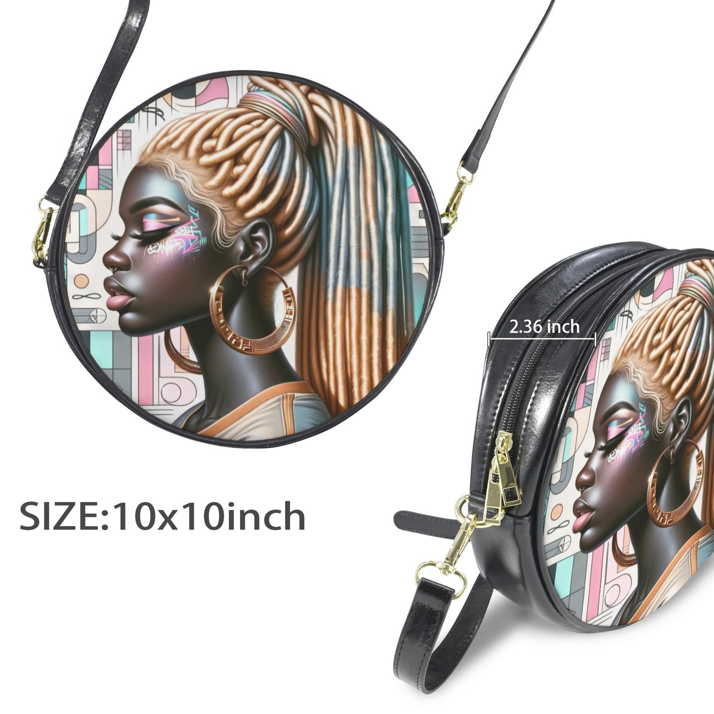 Afro-Futurist Goddess Round Sling Bag – Large 10x10 | Melanin Royalty