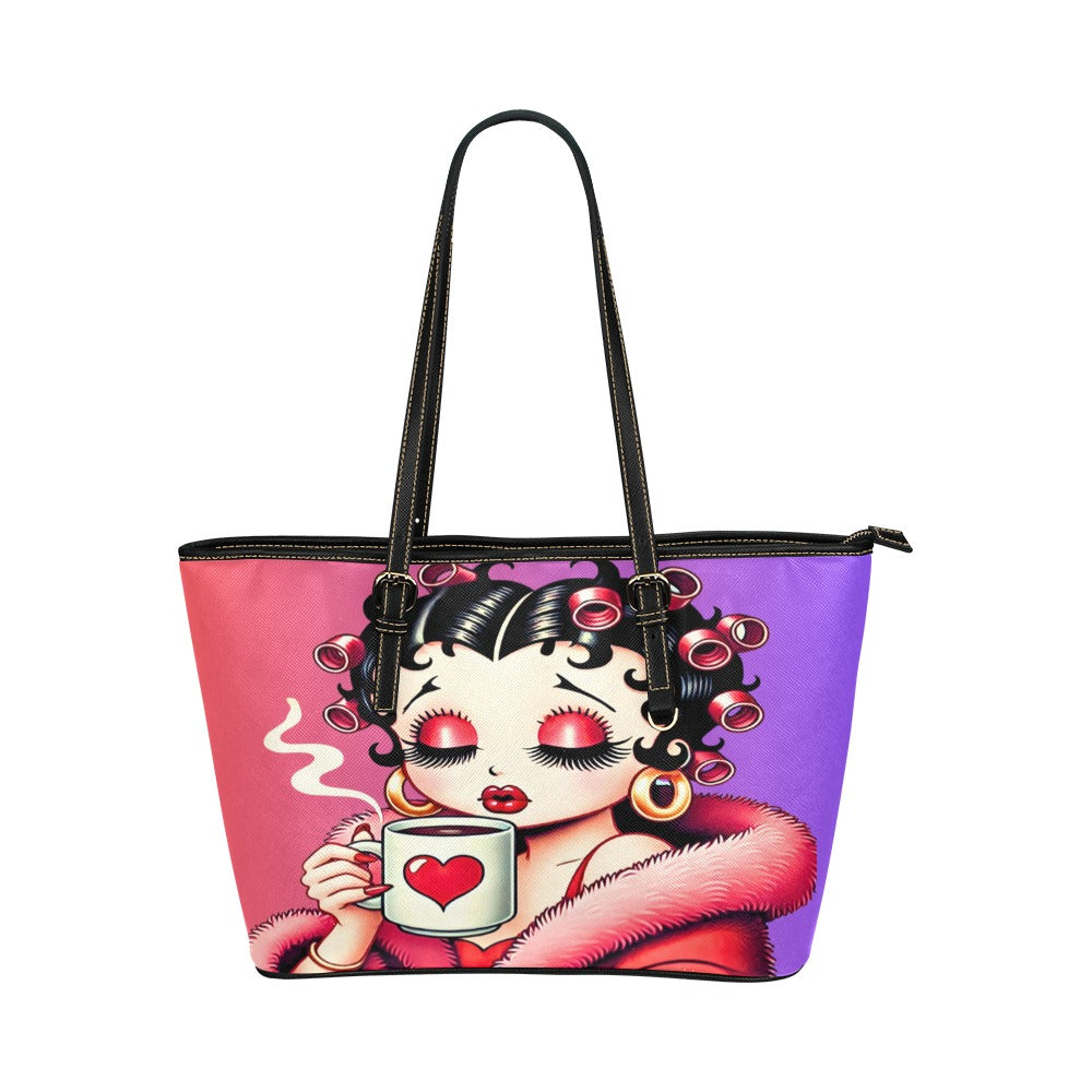 Betty Boop  Sipping Two-Tone Leather Tote Bags