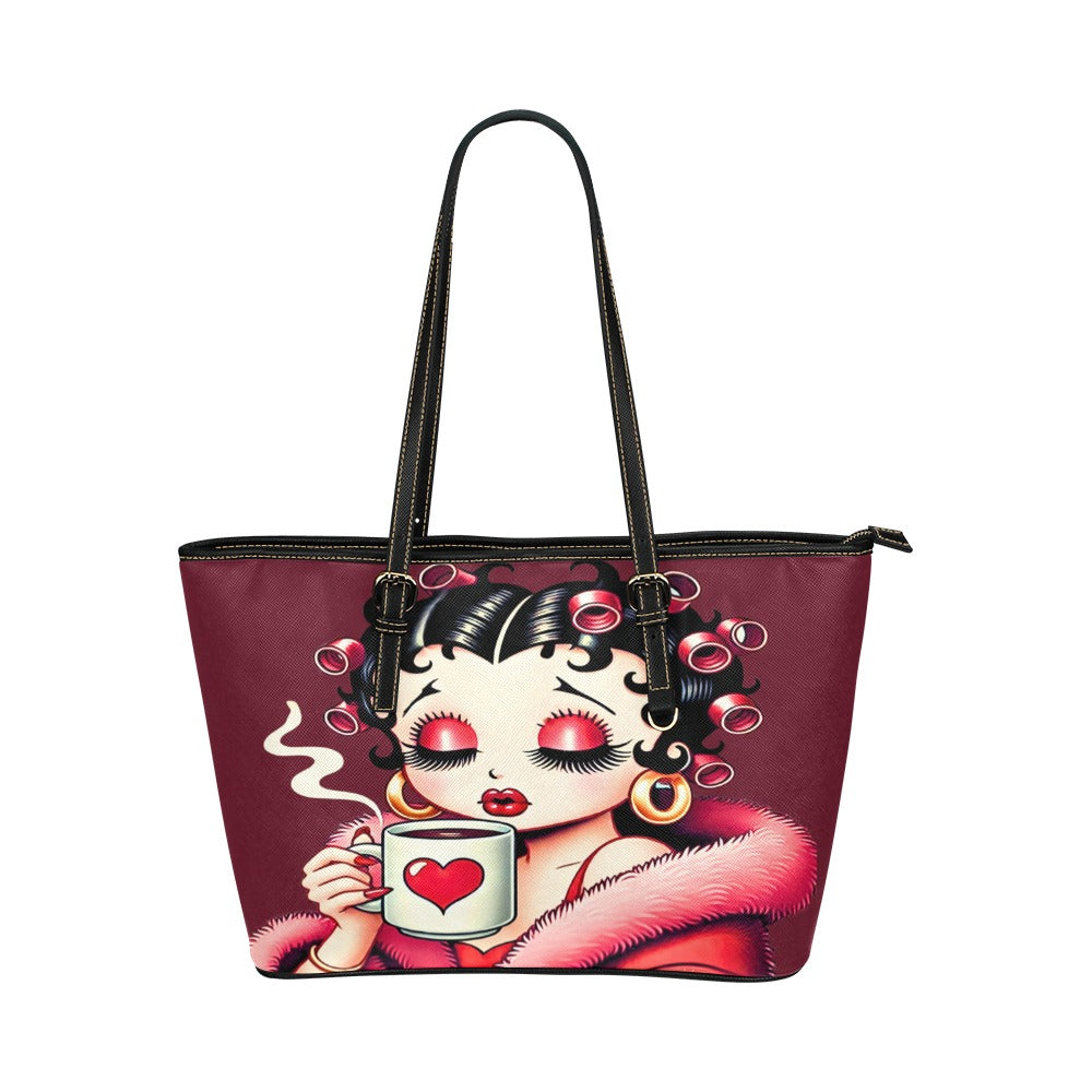 Betty Boop  Sipping Two-Tone Leather Tote Bags