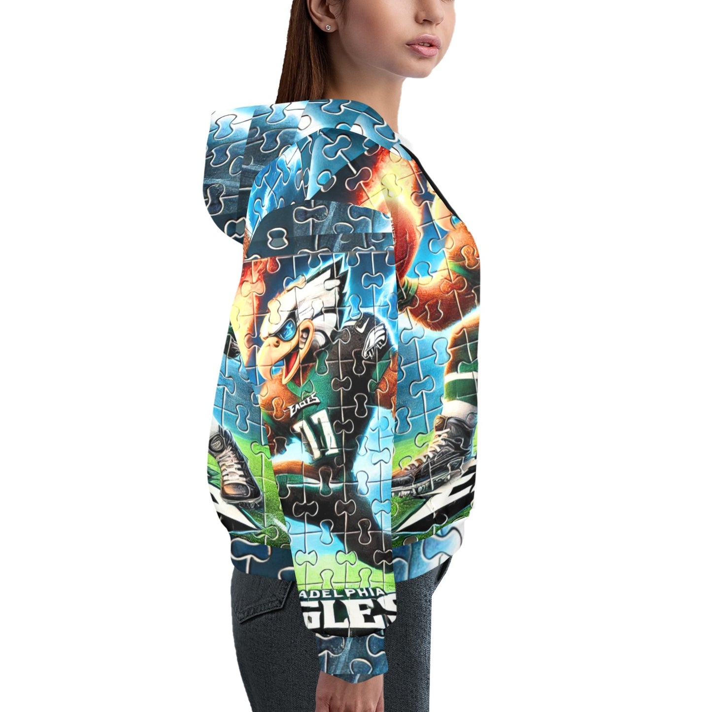 Philadelphia Eagles Women's All-Over Hoodie - Interlocking Puzzle Design
