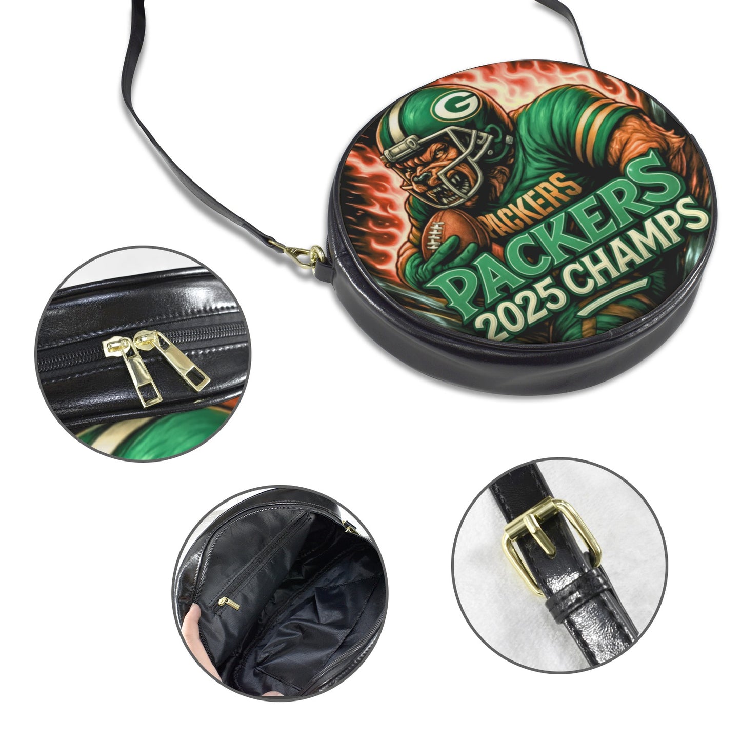 Green Bay Packers “2025 CHAMPS” Round Sling Bag – Large 10x10