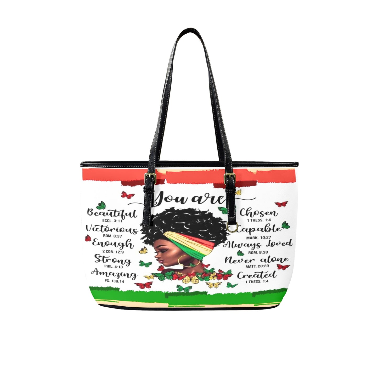 "You Are" Afrocentric Scripture Tote – Large Leather Bag (Model 1651)