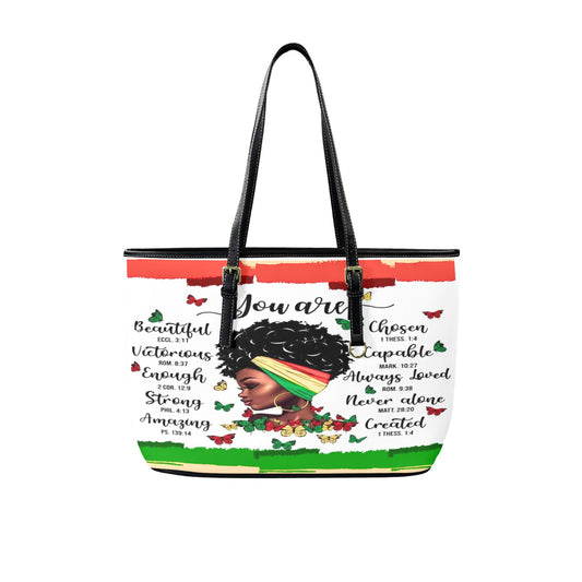 "You Are" Afrocentric Scripture Tote – Large Leather Bag (Model 1651)