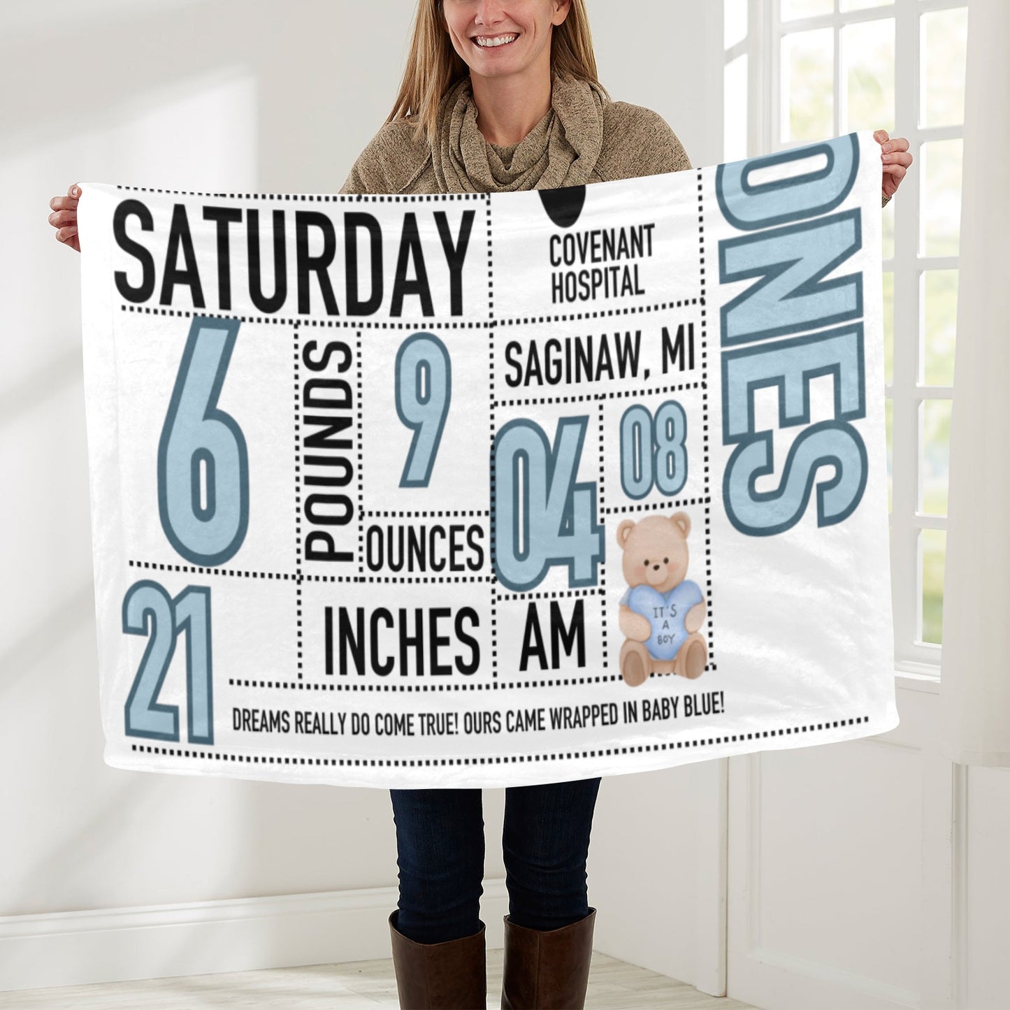 Personalized Birth Announcement Baby Blanket – 30x40 Premium Mink Soft Throw