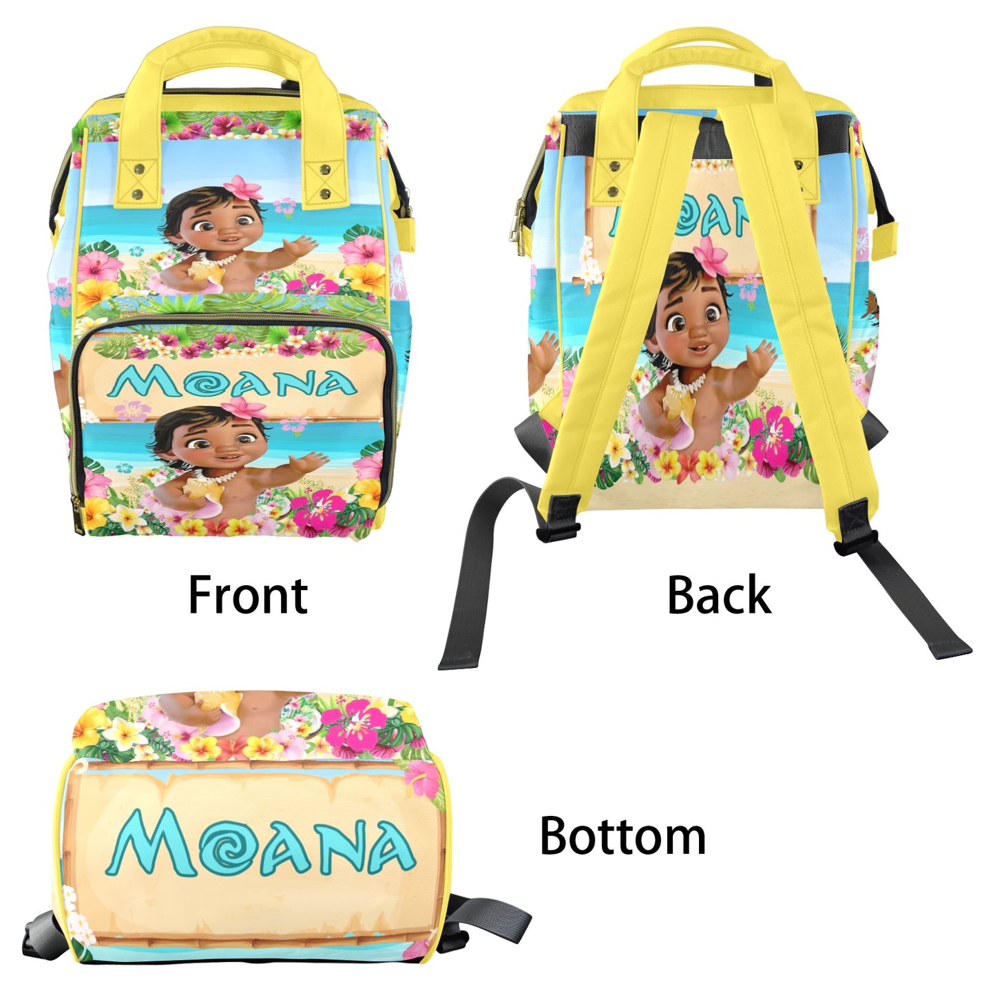Moana-Themed Multi-Functional Diaper Backpack with Insulated Pockets