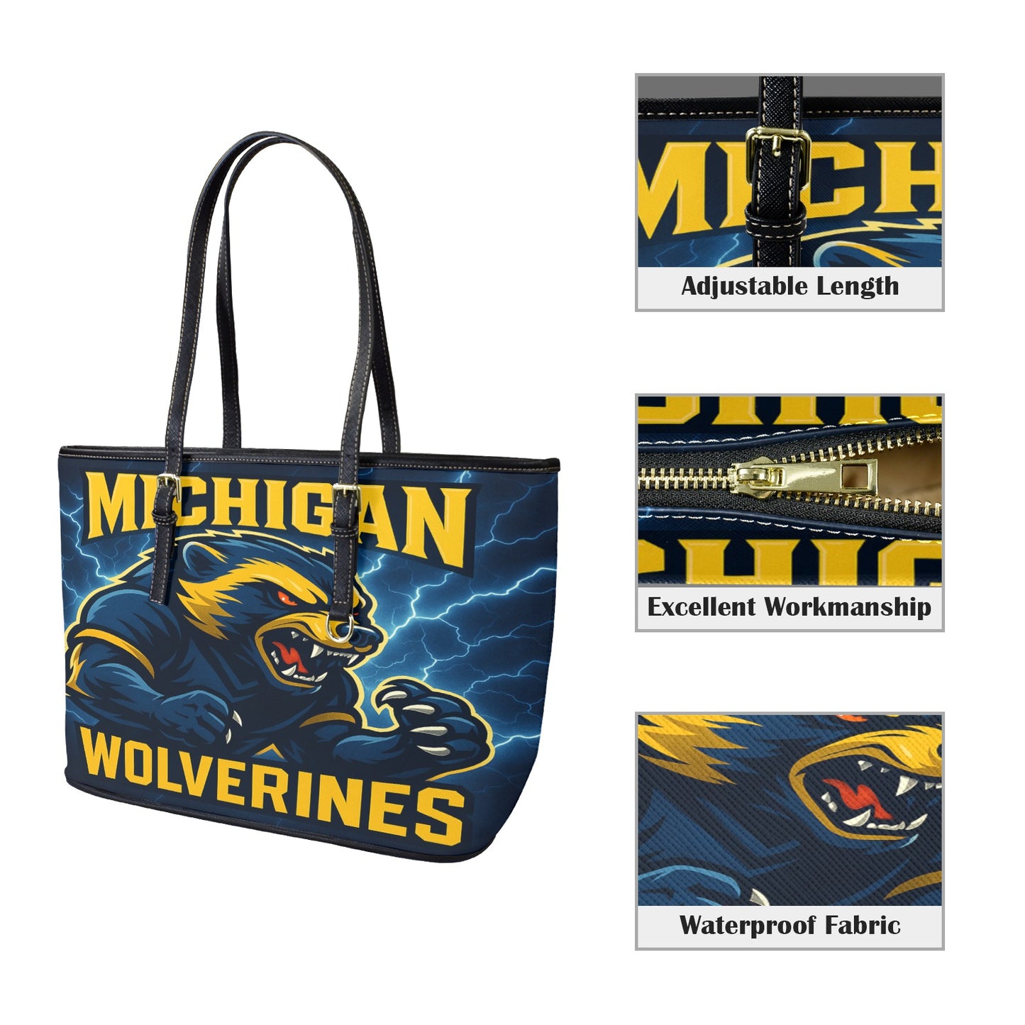 Michigan Wolverines Electric Storm Tote Bag – Premium PU Leather Carry-All with FREE Shipping