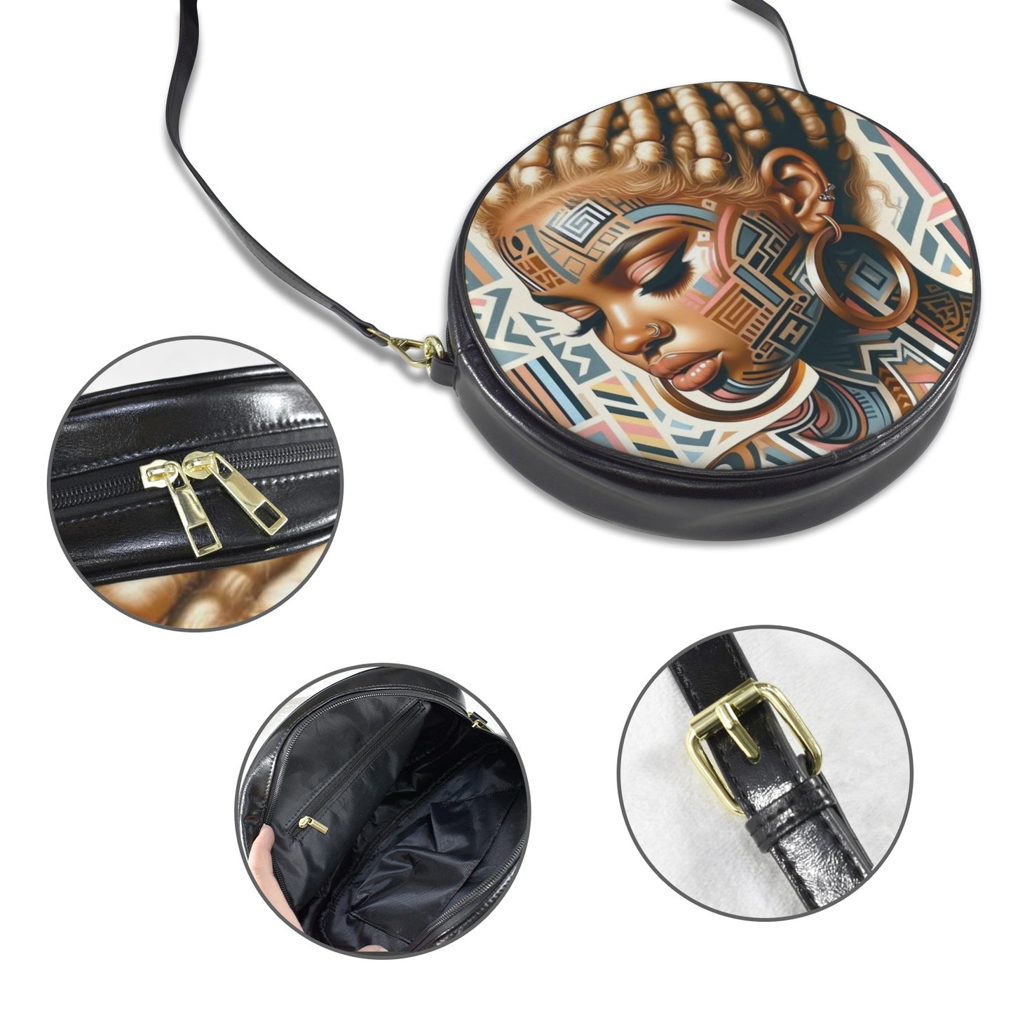 Tribal Essence Round Sling Bag – Large 10x10 | Afro Art ,Melanin Chic