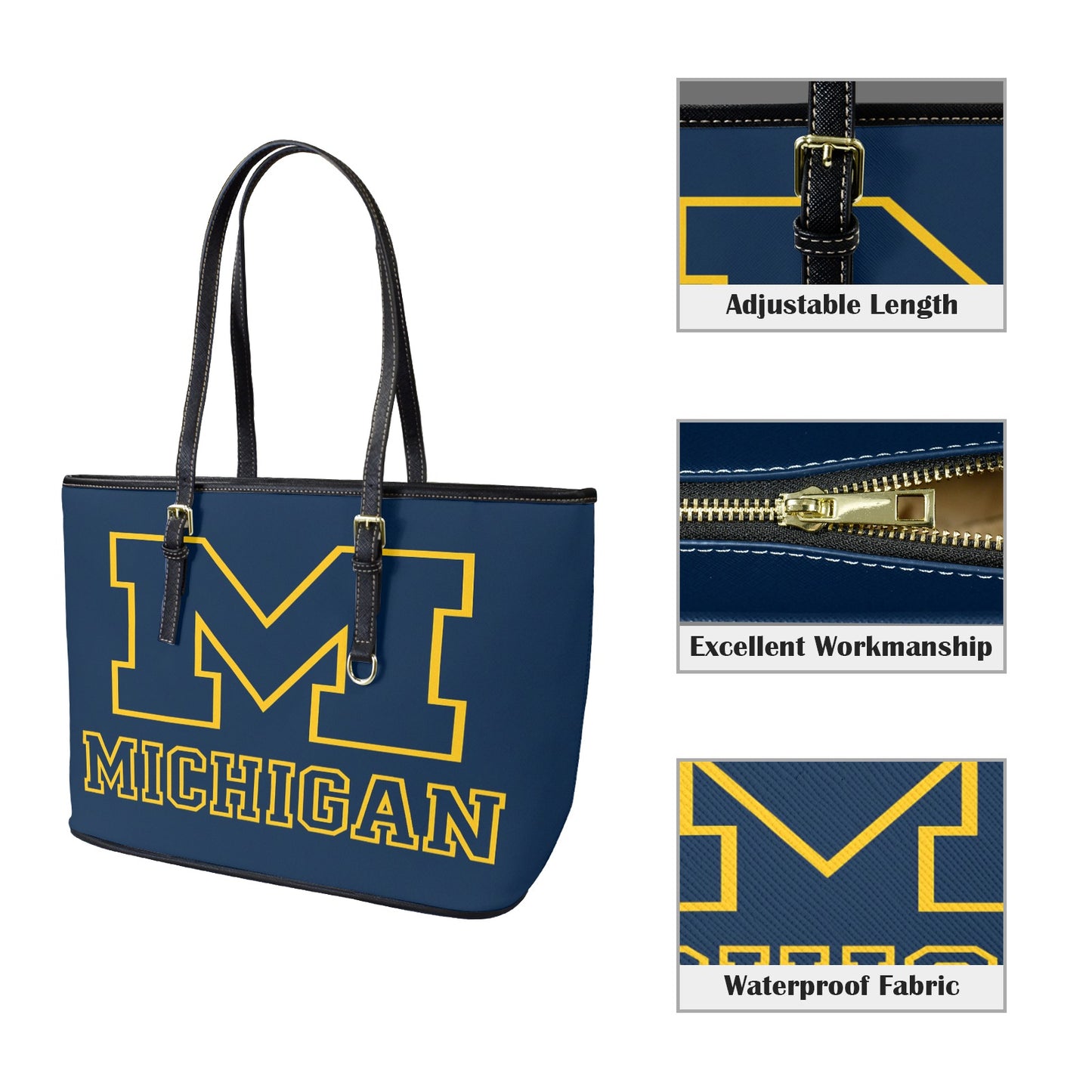 Michigan Wolverines Block M Tote โ Classic Leather Fan Bag with FREE Shipping