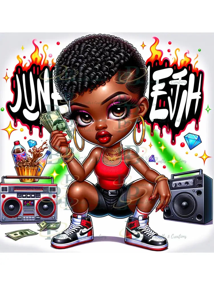 Celebrate Juneteenth PNG Digital Art, Chibi Character-Transparent PNG Images, African American Chibi Character PNG, 1865 Independence