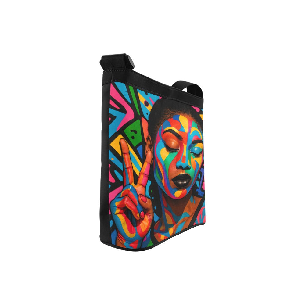 Afro Pop Crossbody Bag Featuring Peace Sign