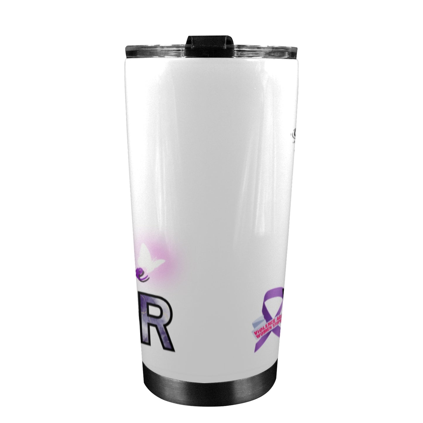 Domestic Violence Warrior 20 oz Tumbler – Purple Ribbon Awareness