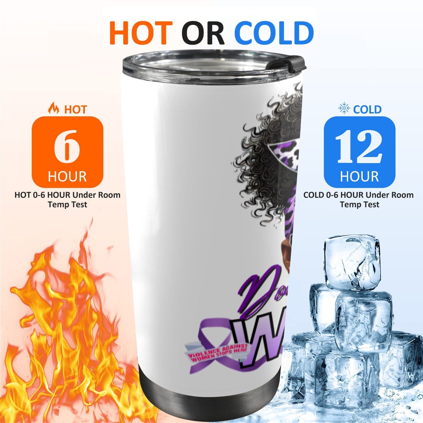 Domestic Violence Warrior 20 oz Tumbler – Purple Ribbon Awareness