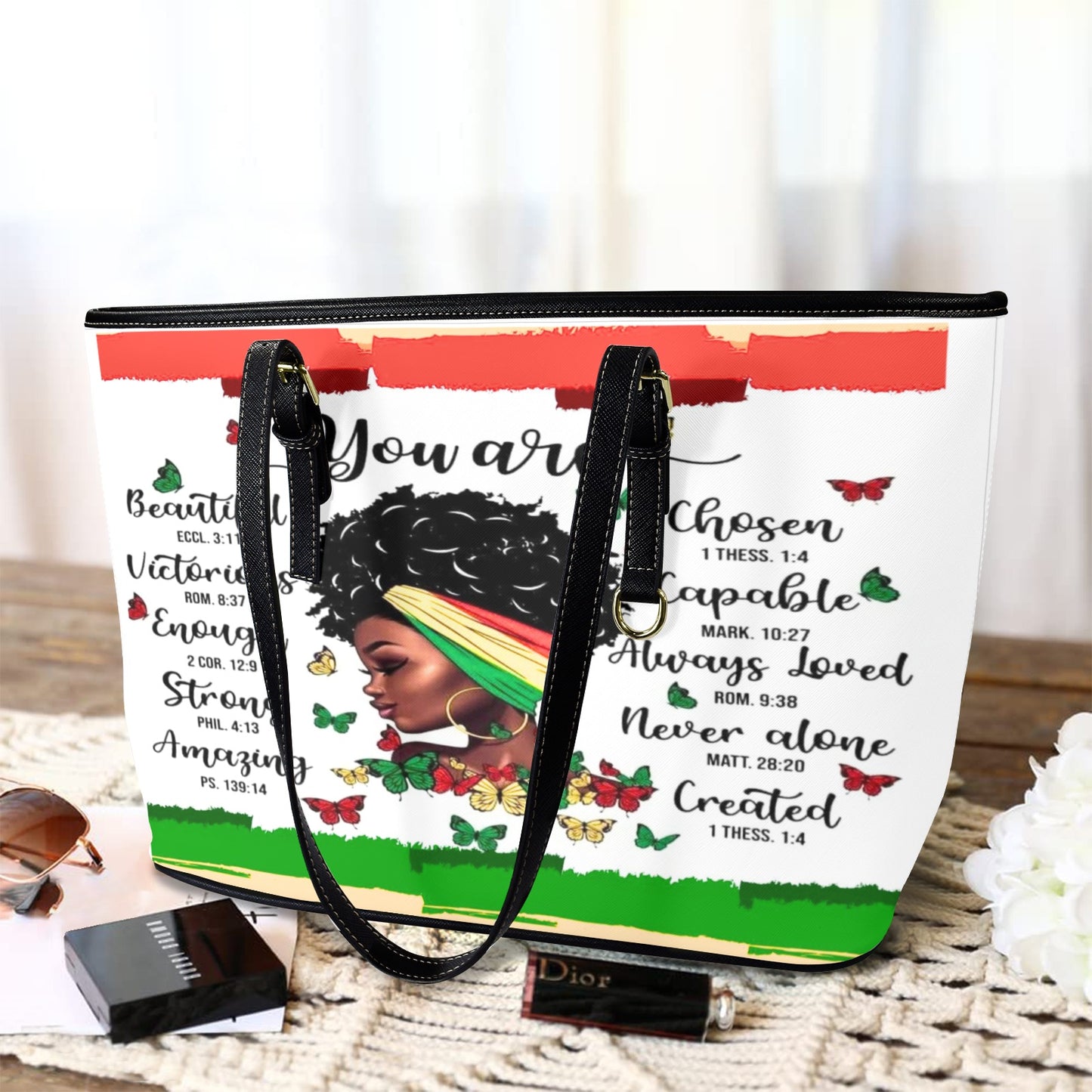 "You Are" Afrocentric Scripture Tote – Large Leather Bag (Model 1651)